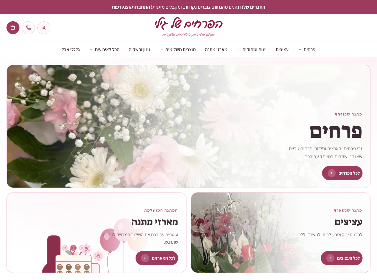צילום מסך של האתר הפרחים של גילי